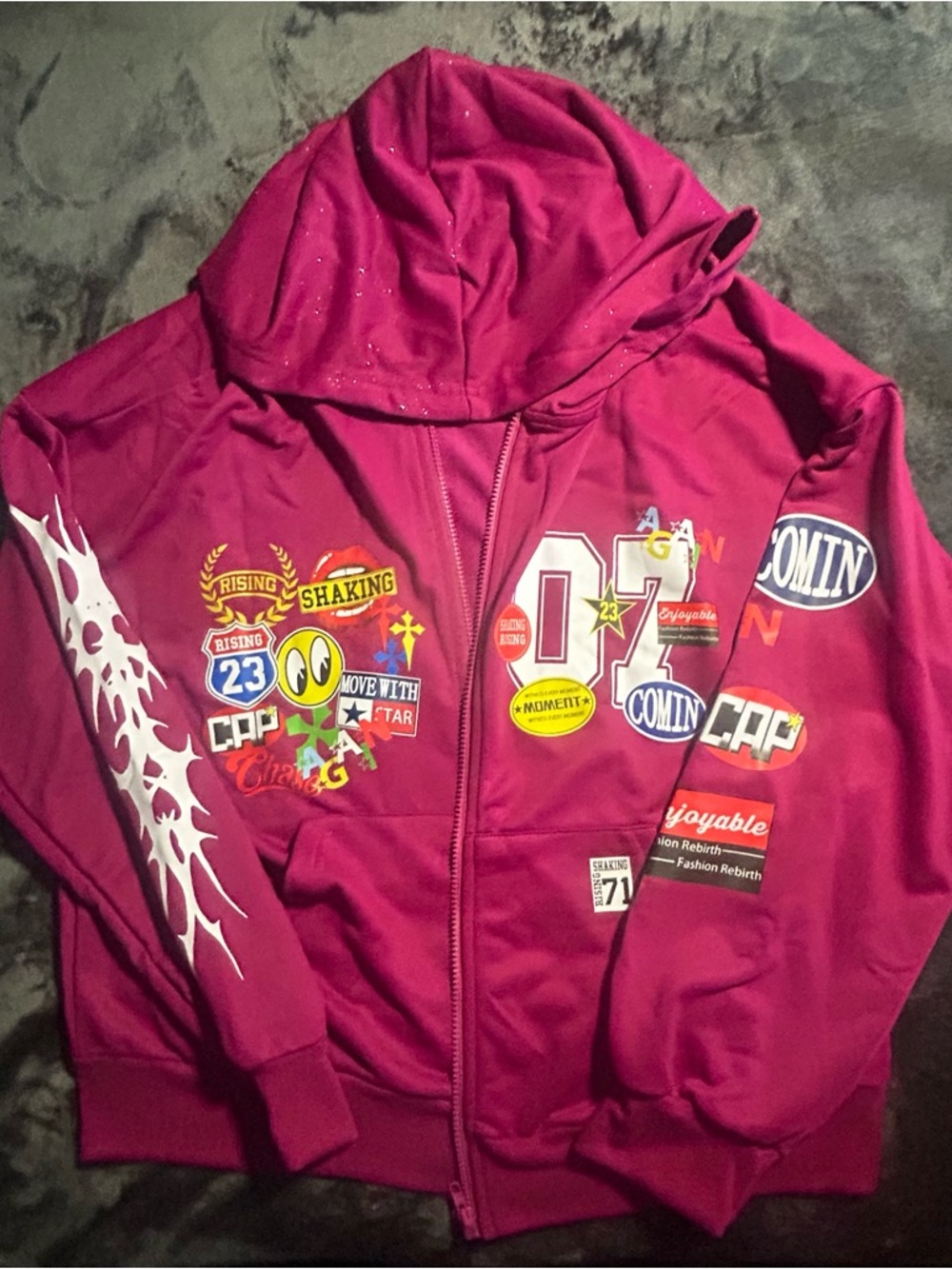 Y2K Hooded Graphic Zip Jacket - Magenta